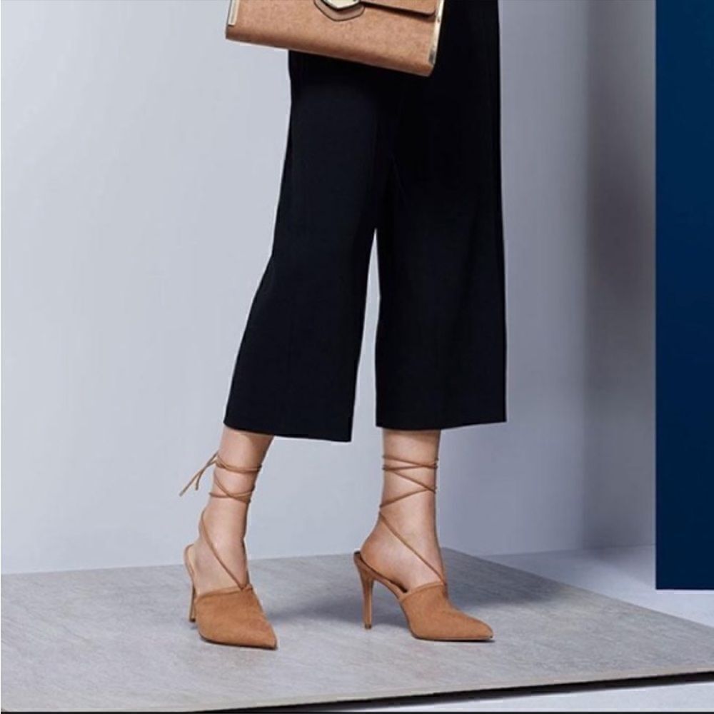 Aldo “Carolina” Suede Tan Mules with Ankle Straps (Size: 8.5)